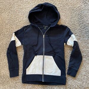 J Crew Colorblock Zip-Up Hoodie Sweatshirt Navy Off White Size X Small XS